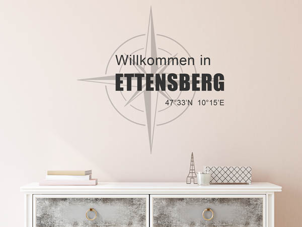 Wandtattoo Willkommen in Ettensberg mit den Koordinaten 47°33'N 10°15'E