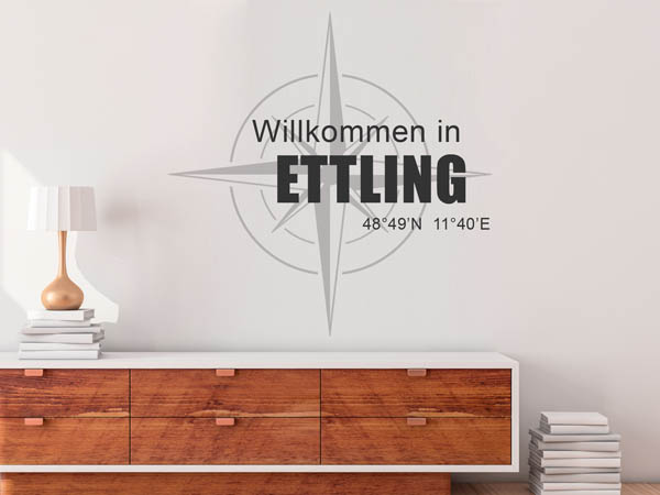 Wandtattoo Willkommen in Ettling mit den Koordinaten 48°49'N 11°40'E