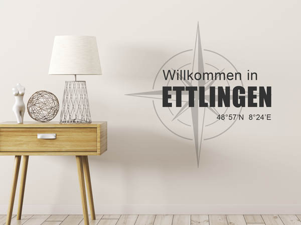 Wandtattoo Willkommen in Ettlingen mit den Koordinaten 48°57'N 8°24'E