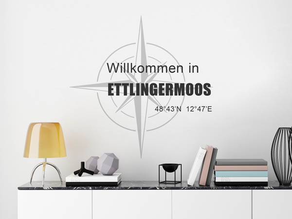 Wandtattoo Willkommen in Ettlingermoos mit den Koordinaten 48°43'N 12°47'E