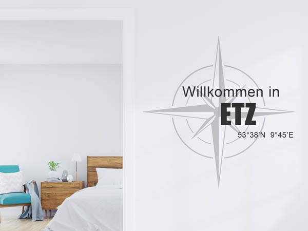 Wandtattoo Willkommen in Etz mit den Koordinaten 53°38'N 9°45'E