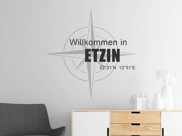 Wandtattoo Willkommen in Etzin mit den Koordinaten 52°31'N 12°51'E