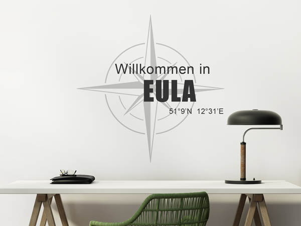 Wandtattoo Willkommen in Eula mit den Koordinaten 51°9'N 12°31'E