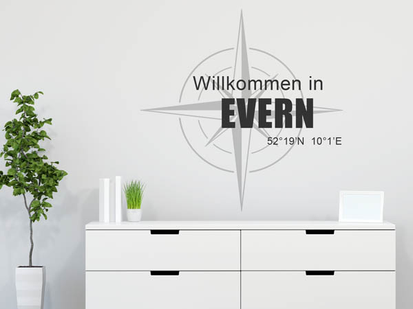 Wandtattoo Willkommen in Evern mit den Koordinaten 52°19'N 10°1'E