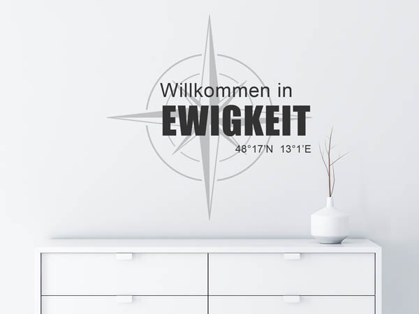 Wandtattoo Willkommen in Ewigkeit mit den Koordinaten 48°17'N 13°1'E