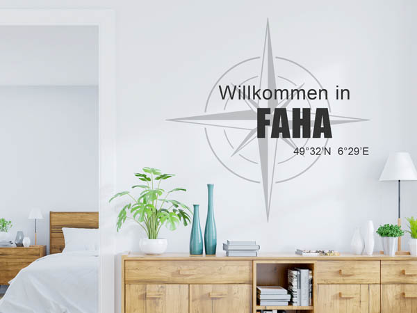 Wandtattoo Willkommen in Faha mit den Koordinaten 49°32'N 6°29'E