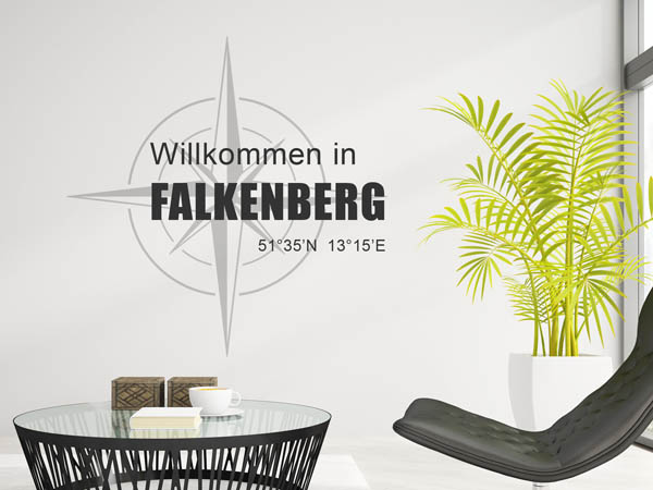 Wandtattoo Willkommen in Falkenberg mit den Koordinaten 51°35'N 13°15'E