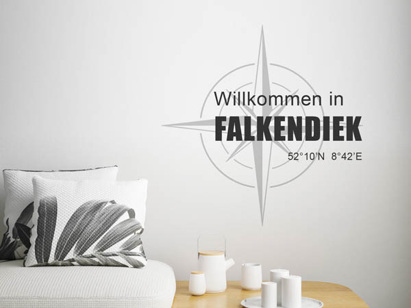 Wandtattoo Willkommen in Falkendiek mit den Koordinaten 52°10'N 8°42'E