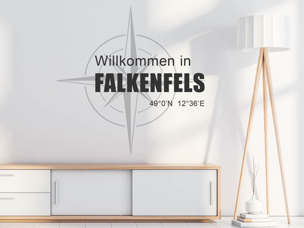 Wandtattoo Willkommen in Falkenfels mit den Koordinaten 49°0'N 12°36'E
