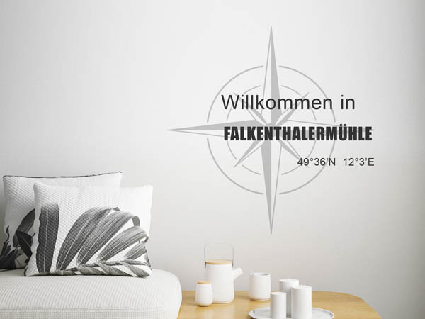 Wandtattoo Willkommen in Falkenthalermühle mit den Koordinaten 49°36'N 12°3'E