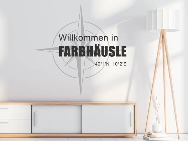 Wandtattoo Willkommen in Farbhäusle mit den Koordinaten 49°1'N 10°2'E