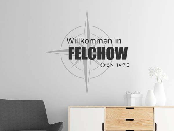 Wandtattoo Willkommen in Felchow mit den Koordinaten 53°2'N 14°7'E