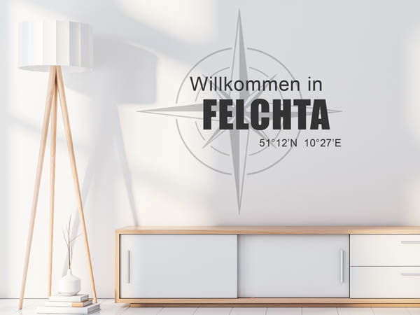 Wandtattoo Willkommen in Felchta mit den Koordinaten 51°12'N 10°27'E