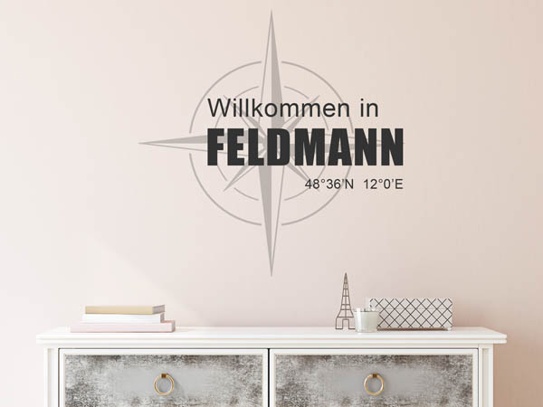 Wandtattoo Willkommen in Feldmann mit den Koordinaten 48°36'N 12°0'E