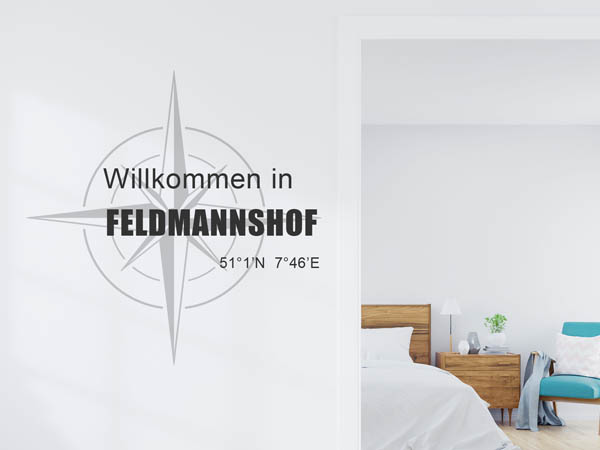 Wandtattoo Willkommen in Feldmannshof mit den Koordinaten 51°1'N 7°46'E