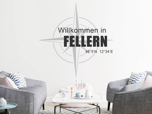 Wandtattoo Willkommen in Fellern mit den Koordinaten 48°5'N 12°34'E