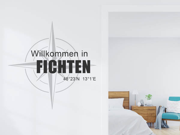 Wandtattoo Willkommen in Fichten mit den Koordinaten 48°23'N 13°1'E