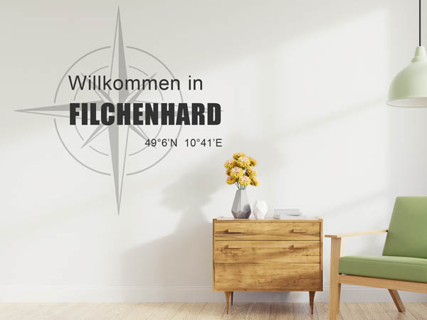 Wandtattoo Willkommen in Filchenhard mit den Koordinaten 49°6'N 10°41'E