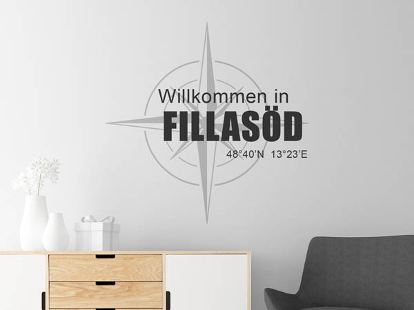 Wandtattoo Willkommen in Fillasöd mit den Koordinaten 48°40'N 13°23'E