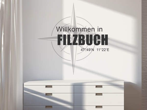 Wandtattoo Willkommen in Filzbuch mit den Koordinaten 47°49'N 11°22'E