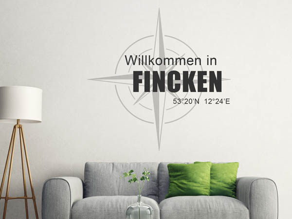 Wandtattoo Willkommen in Fincken mit den Koordinaten 53°20'N 12°24'E