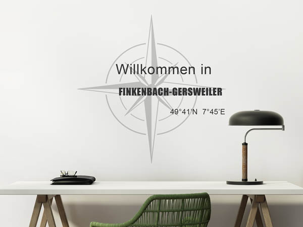 Wandtattoo Willkommen in Finkenbach-Gersweiler mit den Koordinaten 49°41'N 7°45'E