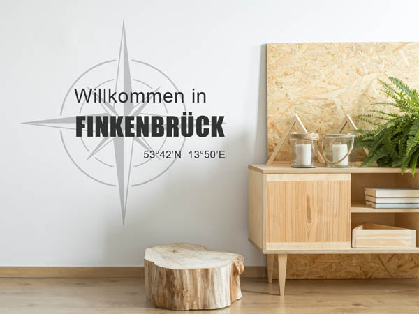 Wandtattoo Willkommen in Finkenbrück mit den Koordinaten 53°42'N 13°50'E