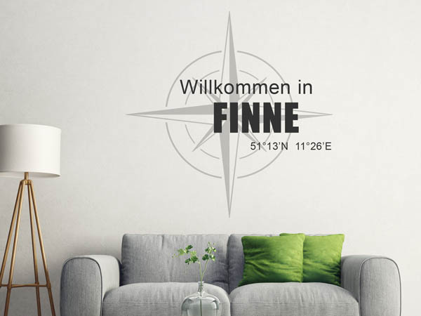 Wandtattoo Willkommen in Finne mit den Koordinaten 51°13'N 11°26'E