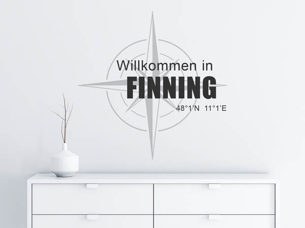 Wandtattoo Willkommen in Finning mit den Koordinaten 48°1'N 11°1'E