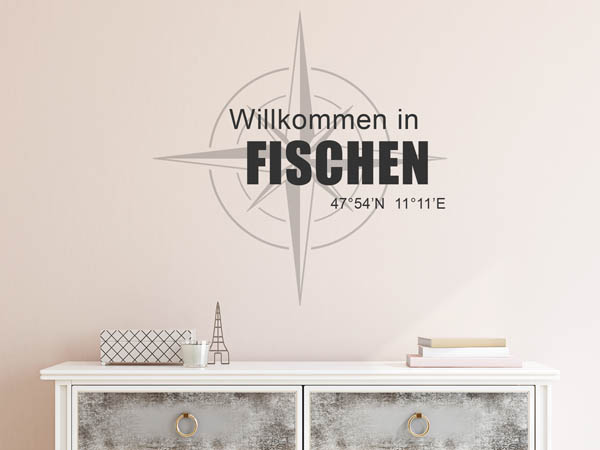 Wandtattoo Willkommen in Fischen mit den Koordinaten 47°54'N 11°11'E