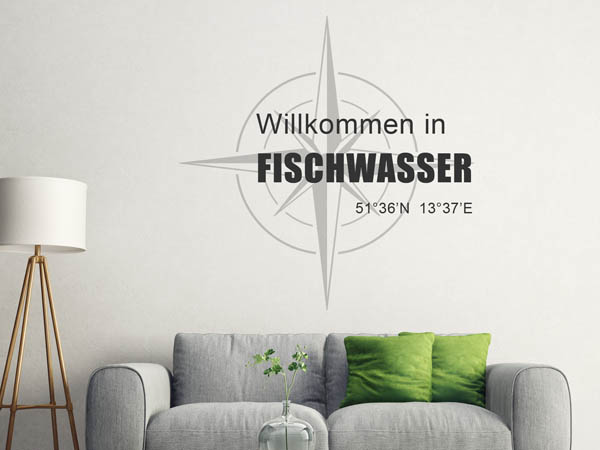 Wandtattoo Willkommen in Fischwasser mit den Koordinaten 51°36'N 13°37'E