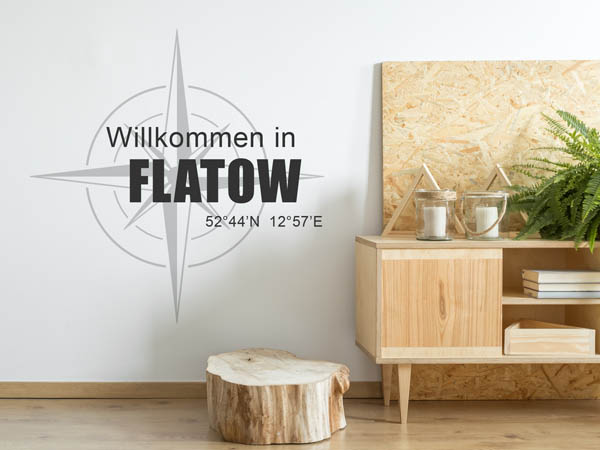 Wandtattoo Willkommen in Flatow mit den Koordinaten 52°44'N 12°57'E