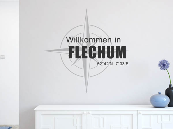 Wandtattoo Willkommen in Flechum mit den Koordinaten 52°42'N 7°33'E