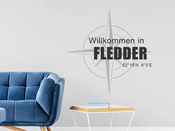 Wandtattoo Willkommen in Fledder mit den Koordinaten 52°16'N 8°3'E