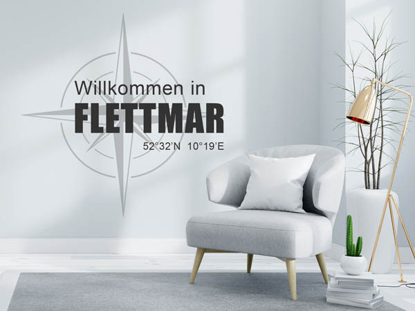Wandtattoo Willkommen in Flettmar mit den Koordinaten 52°32'N 10°19'E