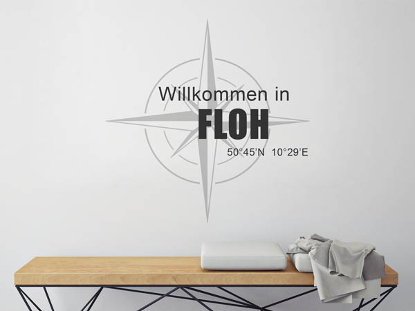 Wandtattoo Willkommen in Floh mit den Koordinaten 50°45'N 10°29'E