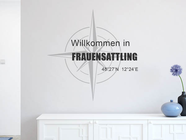 Wandtattoo Willkommen in Frauensattling mit den Koordinaten 48°27'N 12°24'E