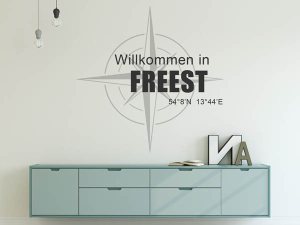 Wandtattoo Willkommen in Freest mit den Koordinaten 54°8'N 13°44'E