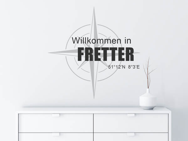 Wandtattoo Willkommen in Fretter mit den Koordinaten 51°12'N 8°3'E