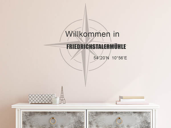 Wandtattoo Willkommen in Friedrichstalermühle mit den Koordinaten 54°20'N 10°56'E