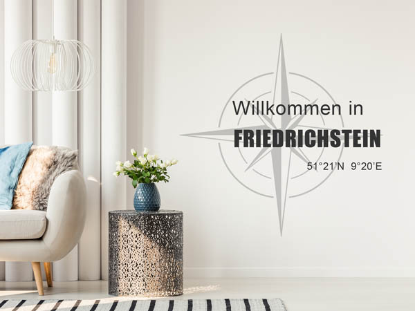 Wandtattoo Willkommen in Friedrichstein mit den Koordinaten 51°21'N 9°20'E