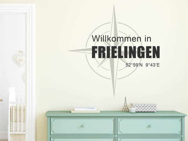 Wandtattoo Willkommen in Frielingen mit den Koordinaten 52°59'N 9°43'E