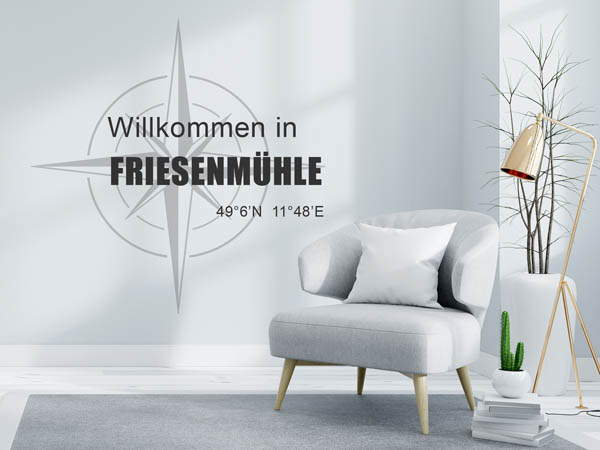 Wandtattoo Willkommen in Friesenmühle mit den Koordinaten 49°6'N 11°48'E