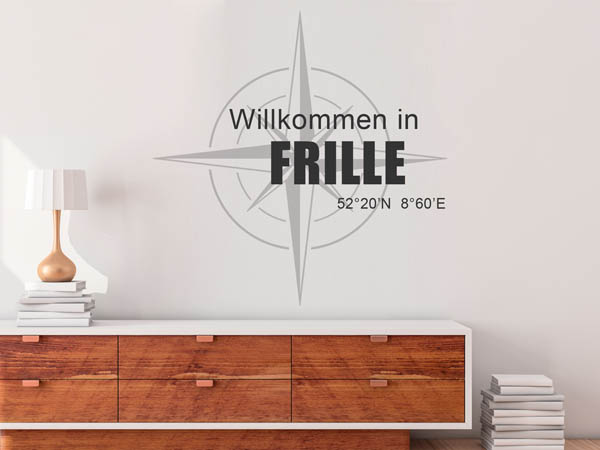 Wandtattoo Willkommen in Frille mit den Koordinaten 52°20'N 8°60'E