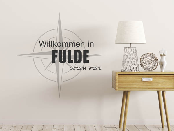 Wandtattoo Willkommen in Fulde mit den Koordinaten 52°52'N 9°32'E