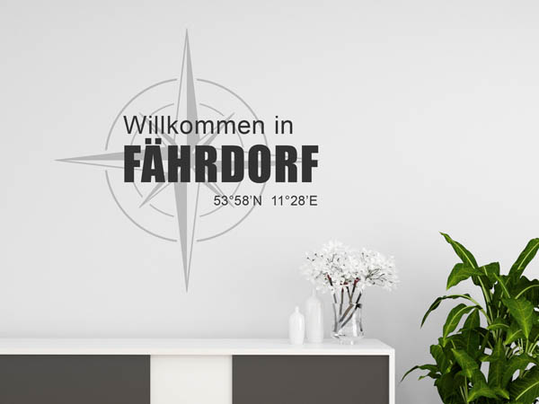 Wandtattoo Willkommen in Fährdorf mit den Koordinaten 53°58'N 11°28'E
