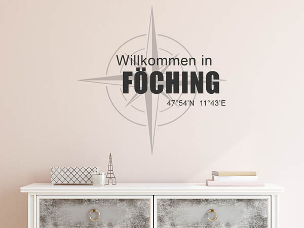 Wandtattoo Willkommen in Föching mit den Koordinaten 47°54'N 11°43'E