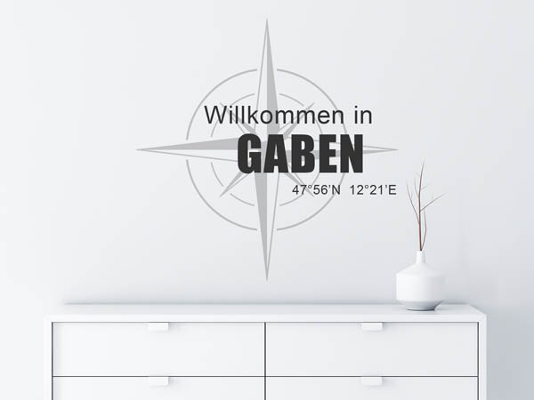 Wandtattoo Willkommen in Gaben mit den Koordinaten 47°56'N 12°21'E