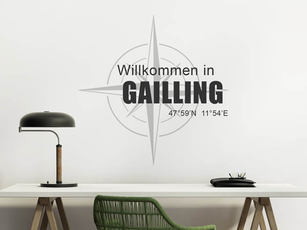 Wandtattoo Willkommen in Gailling mit den Koordinaten 47°59'N 11°54'E