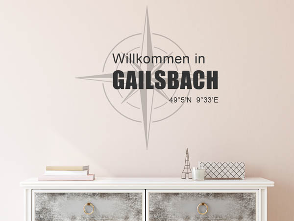 Wandtattoo Willkommen in Gailsbach mit den Koordinaten 49°5'N 9°33'E